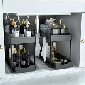 Under Sink Organizer 2 Tier Sliding Drawer Bathroom Cabinet Storage Baskets Blac